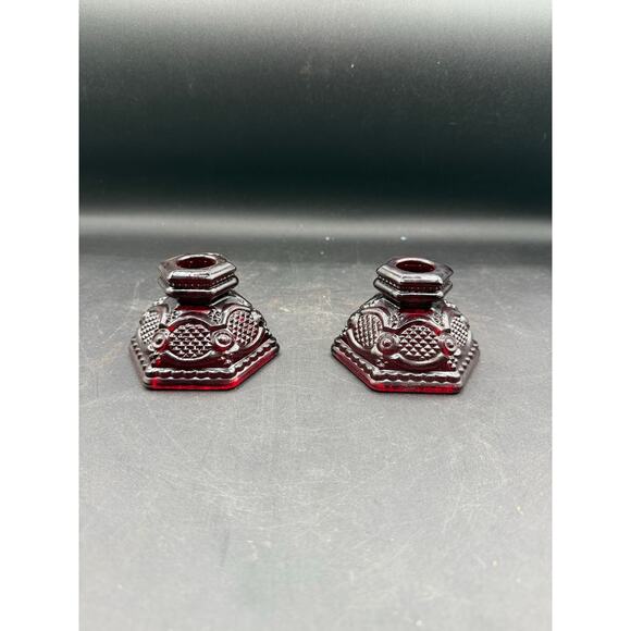Set of 2 Small Avon Ruby Red 1876 Cape Cod Candle Holders - Picture 1 of 8
